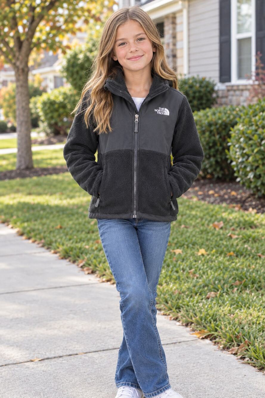 The North Face Girls Large Black Denali Fleece Zip Up Jacket Outdoor Winter Q7-4